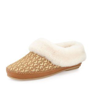 Tory Burch Belding Shearling-Lined Slipper, Gold/Tan